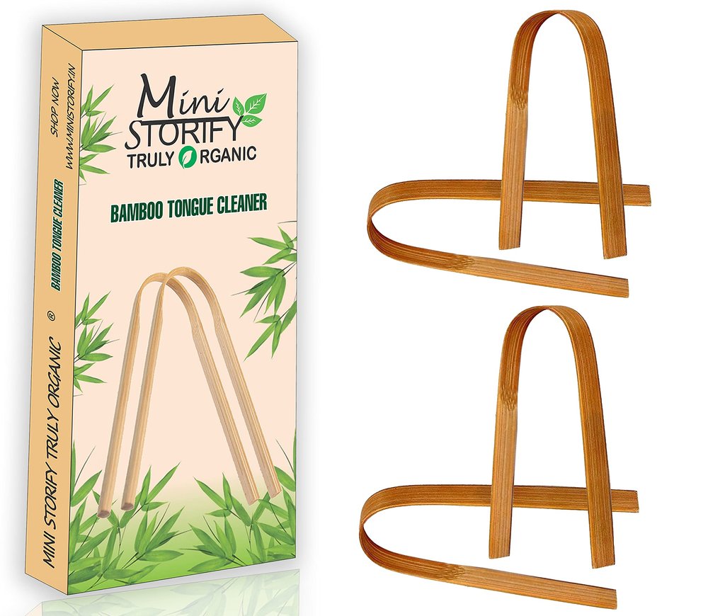 Mini Storify  Wooden Bamboo Tongue Cleaner  Pack of 4  Natural & Eco-Friendly Oral Cleaning - Mouth Care for Kids, Adults, Men & Women - Brown