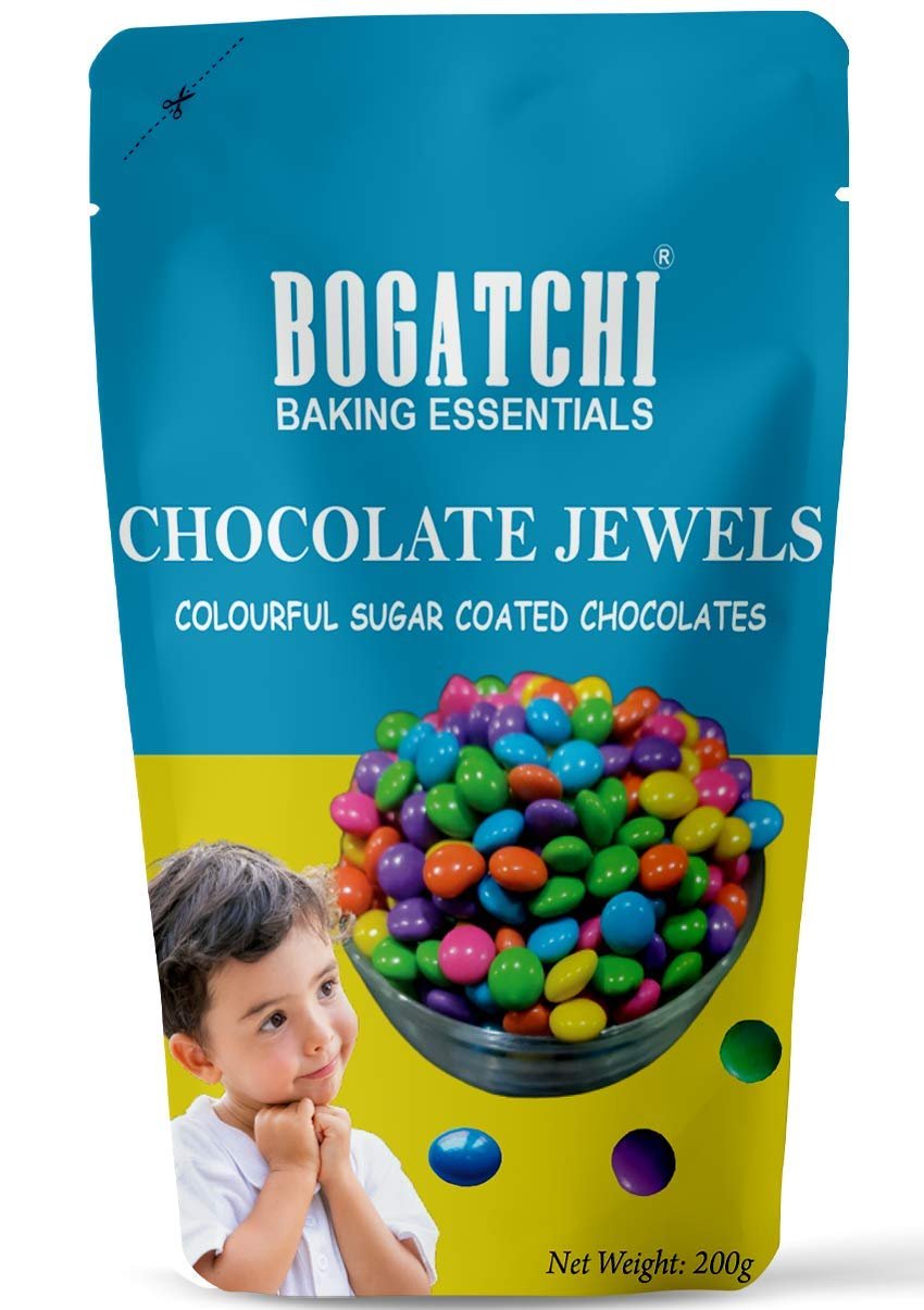 BOGATCHI Chocolate Jewels, Chocolate for Kids, Colorful GEMS Chocolate, Chocolate Buttons for Kids,200G