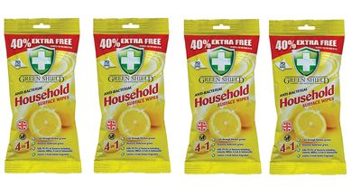 Greenshield Anti Bacterial Household Surface Wipes 70's - Pack of 4