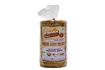 Grainito's Nutrie Crackers Multi Grain Puffed Rice Cake With Seeds Oats And Soya(Garlic)Most Popular Pack Of 2