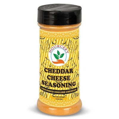 Nourcery Cheddar Cheese Powder for Popcorn- 100g | Grounded English Cheddar | Seasoning masala for Making Flavoured Pop-Corn, Pasta, Pizza, French Fries, Mac and Cheese, Biryani & Taco