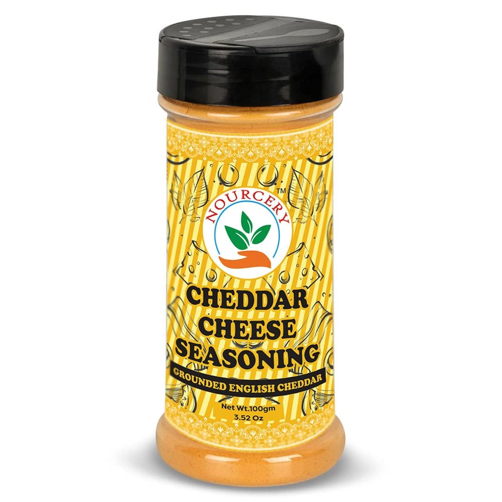 Nourcery Cheddar Cheese Powder for Popcorn- 100g | Grounded English Cheddar | Seasoning masala for Making Flavoured Pop-Corn, Pasta, Pizza, French Fries, Mac and Cheese, Biryani & Taco