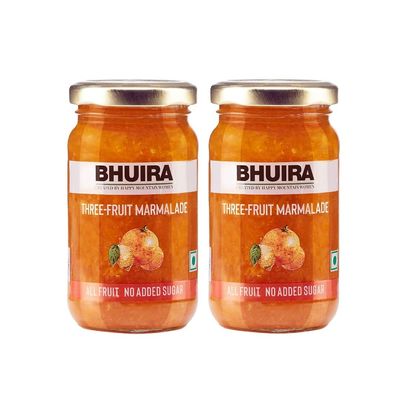 Bhuira Three Fruit Marmalade - 240g | All Natural - No Added Sugar, Preservatives, Artificial Colors | Handmade Himachal Vegan Spread | Breakfast Toast Jam | Healthy Snack, Guilt-Free, Pack of 2