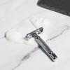 Double Edge Safety Razor TTO Butterfly Twist Open DE Shaving Razor with Razor Stand, 10 Premium Blades and Mini Brush (SILVER RAZOR + BLACK STAND) view 2