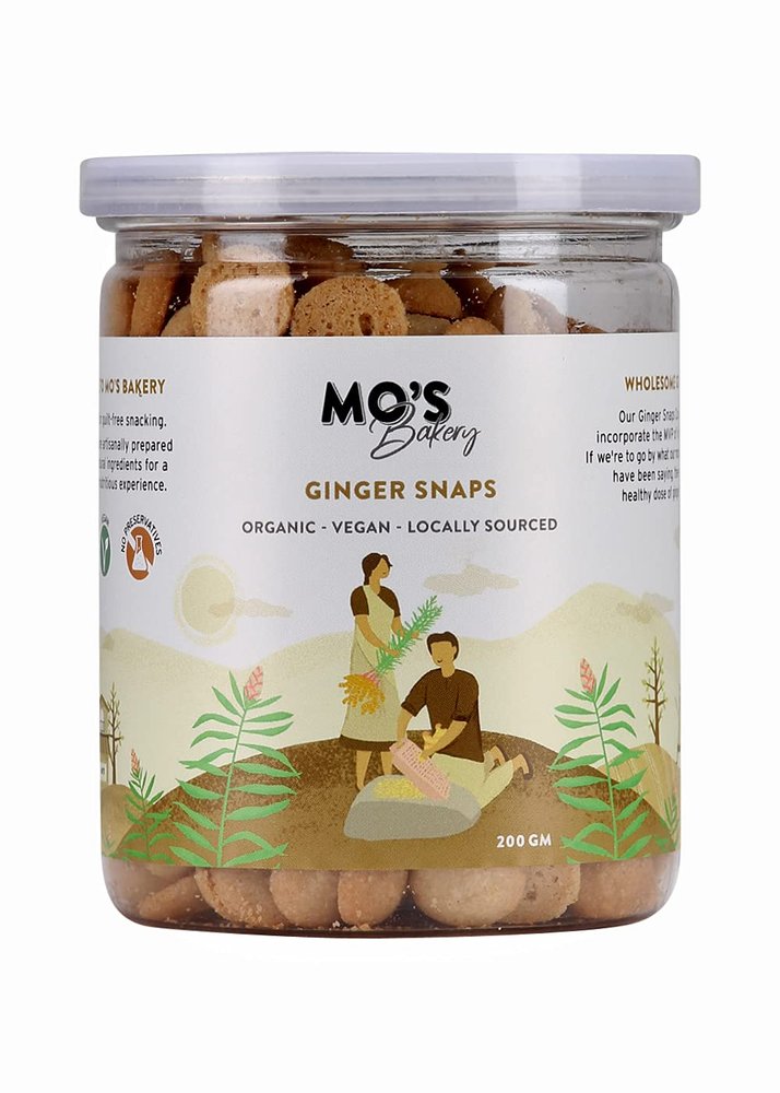 Mo's Ginger Snaps, 200 G| Vegan | Gut Friendly Ginger Snap Cookies for Kids and Adults | 100% Natural & Preservatives Free