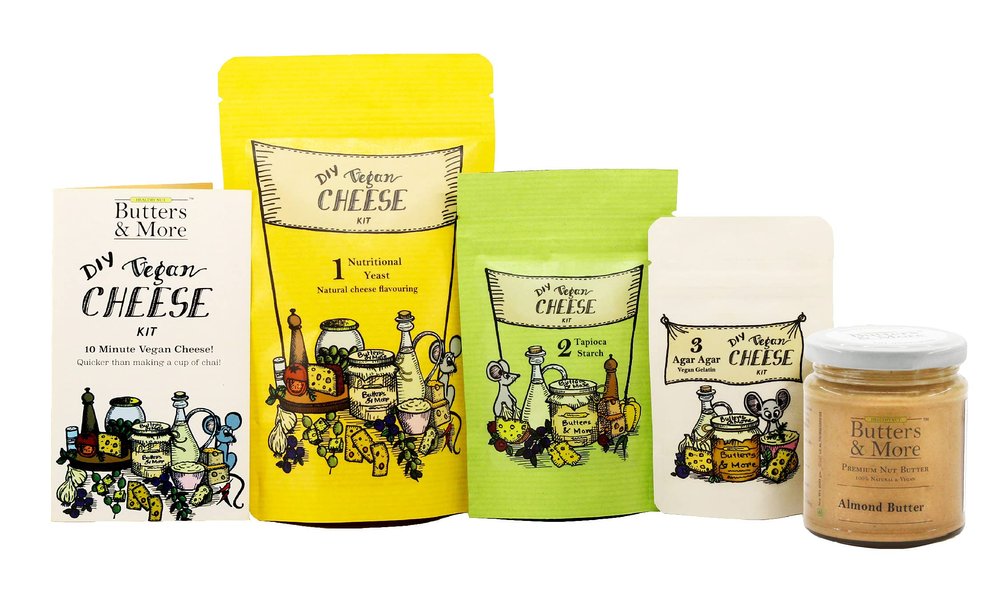 Butters & More DIY Vegan Almond Cheeze Kit. Make Upto 700g of Vegan Cheeze in 10 mins. (Included: Almond Butter+Nutritional Yeast+Tapioca Starch+Instruction Manual) (DIY Vegan Cheeze Kit)