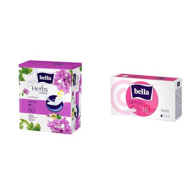 Bella Herbs Panty Liners, 60 Pieces (Verbena) & Bella Tampo Mini Easy Twist 16 Pieces