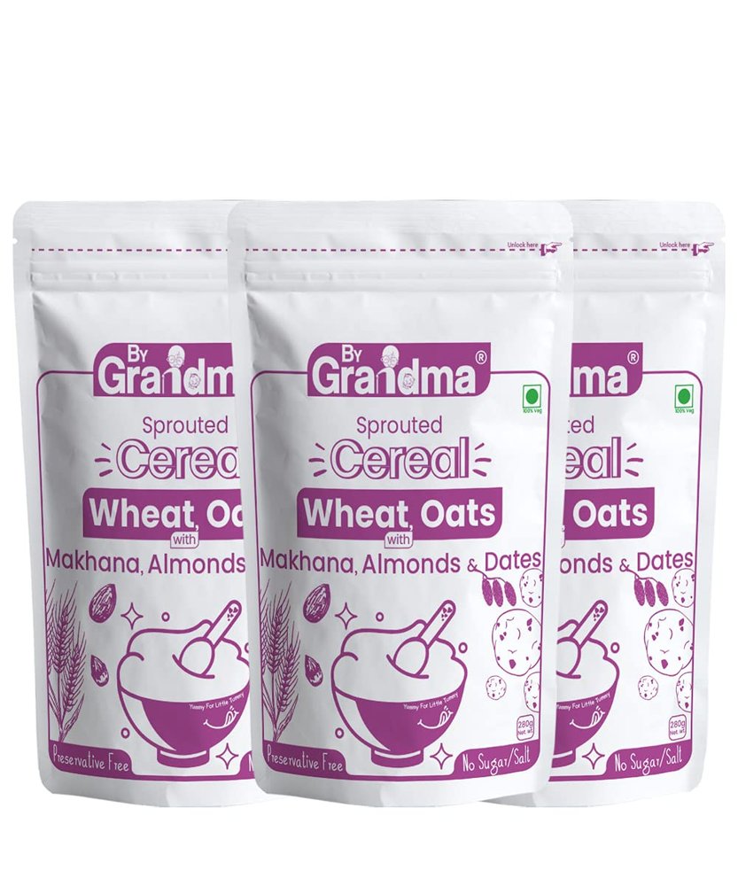 ByGrandma Sprouted Cereal Mix Sprouted Wheat, Dates and Almond Wholesome Food For Kids | Preservative Free Instant Porridge Mix for Tiny Tots | 840g