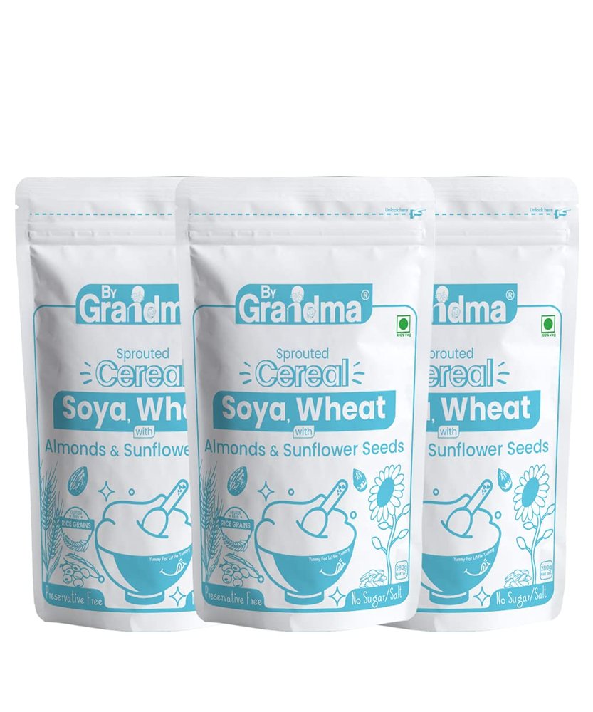 ByGrandma Sprouted Cereal Mix - Soya and Wheat with Almonds & Sunflower Seeds Instant Food For Kids | Preservative Free Instant Porridge Mix for little ones | 840g