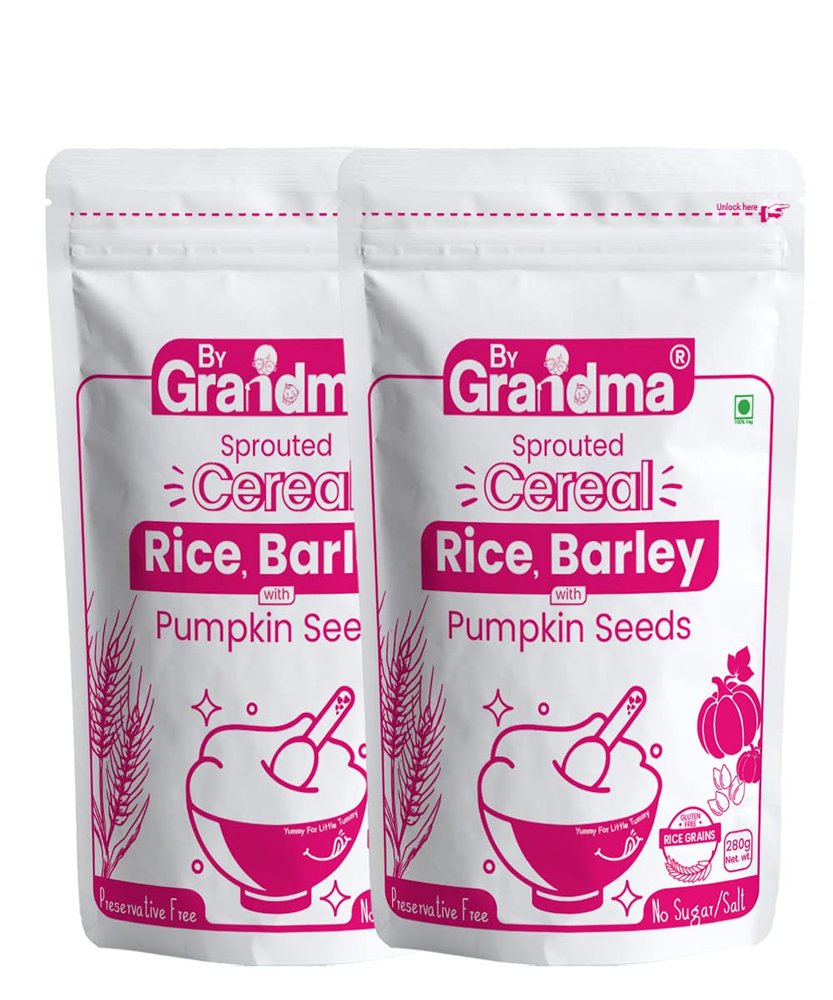 Bygrandma Sprouted Cereal Mix - Rice, Barely with Pumpkin seeds Instant Food For little ones | Preservative Free Instant Porridge Mix for kids | 560g