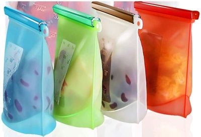 McMus Reusable 1000ML Silicone Food Storage Bag Container for Fridge ziplock Bags for Fridge Vegetables Zip Bags (5)