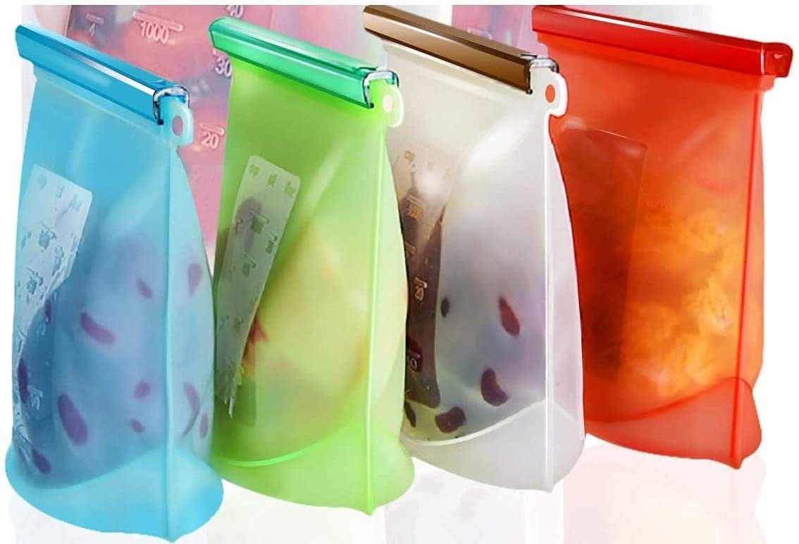McMus Reusable 1000ML Silicone Food Storage Bag Container for Fridge ziplock Bags for Fridge Vegetables Zip Bags (5)