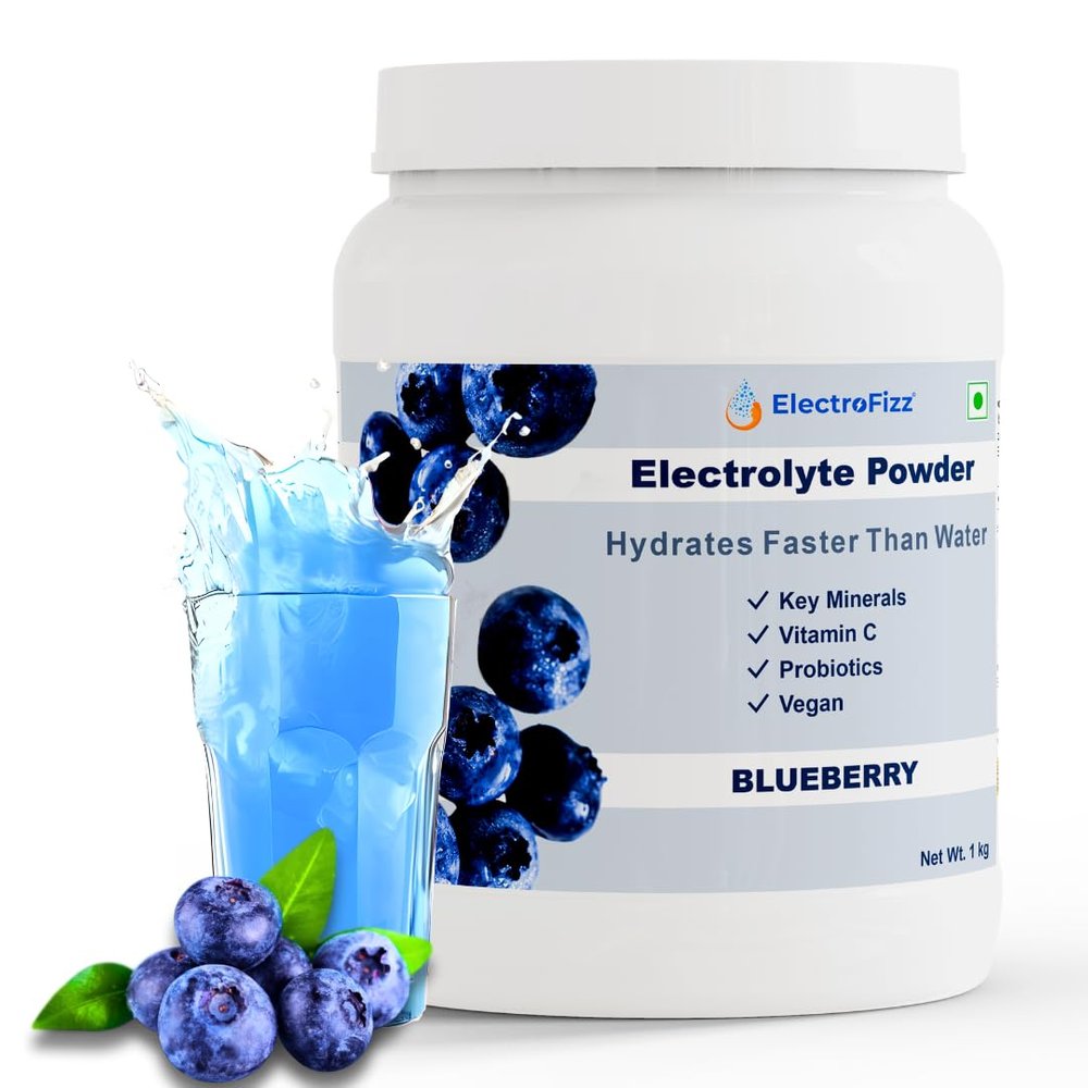 ElectroFizz Electrolyte Powder 100 servings | Electrolyte Powder with Probiotics & Vitamin C | Electrolyte for Workout for Men & Women- 1 Kg Jar Pack (Blueberry)