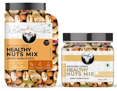 Forest Found Healthy Nut Mix- Nuts And Dry Fruits Trail Mix Of 4 Dry fruits (Cashew, Almonds, Long Raisin, Pistachios) (900 gm)