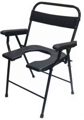 Kbg Heavy Duty Foldable Commode Black Chair, Portable Folding Toilet Commode, Camping Toilet Chair with Armrest, Steel Legs with Comfort Backrest, Lightweight Potty Toilet Chair