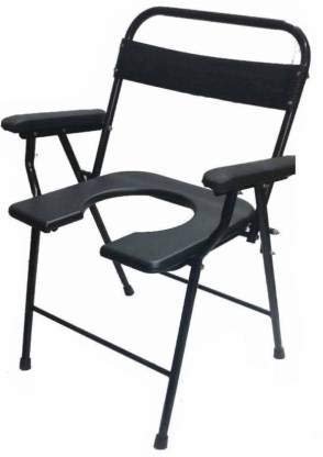 Kbg Heavy Duty Foldable Commode Black Chair, Portable Folding Toilet Commode, Camping Toilet Chair with Armrest, Steel Legs with Comfort Backrest, Lightweight Potty Toilet Chair