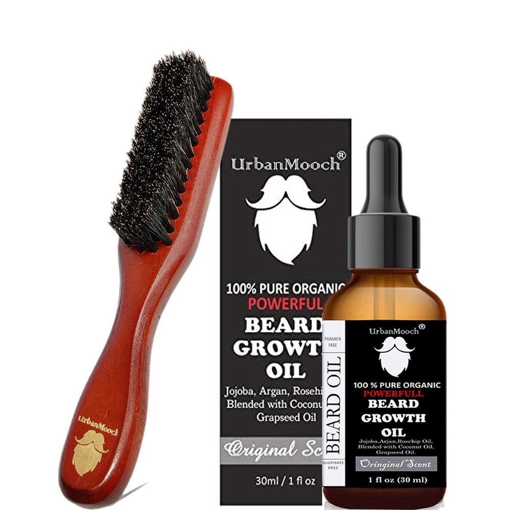UrbanMooch Beard Gooming Kit for Men | Organic Beard Growth Oil | Boar Bristle Beard Brush Combo Set | Promotes Beard Growth, Nourishes | Grow & Style Your Beard The Way You Want