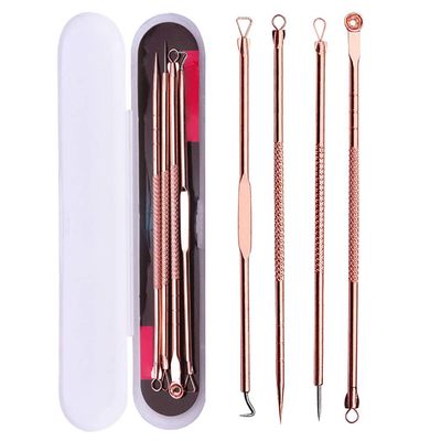Anjetan 4PCS Blackhead Tweezers Kit Professional Portable Steel Acne Tool Kit Comedone Extractor Kit with Case Comedone Extractor Set Acne Tweezers
