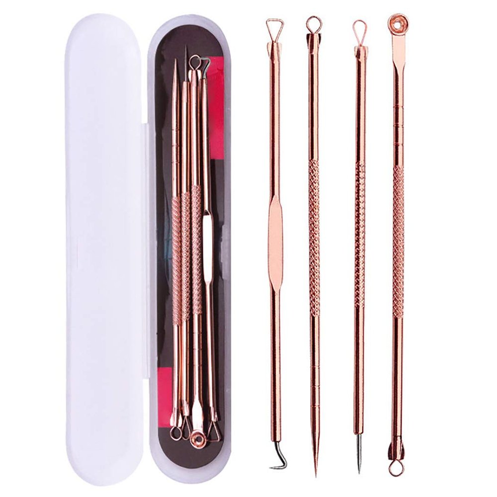 Anjetan 4PCS Blackhead Tweezers Kit Professional Portable Steel Acne Tool Kit Comedone Extractor Kit with Case Comedone Extractor Set Acne Tweezers