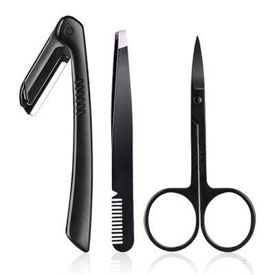 Anjetan 3PCS Eyebrow Grooming Kit Mini Eyebrow Razor Eyebrow Scissors Eyebrow Trimmer Set Eyebrow Tool Eyebrow Tweezers for Women Eyebrow Kits