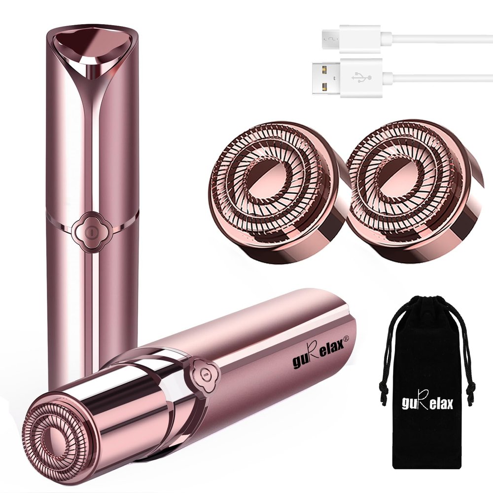 GURELAX Womens Facial Hair Remover(Luxury), Hair Removal Device, Best Face Razors/Trimmer/Electric Shaver for Chin/Upper Lip/Peach Fuzz, Included 2 x Replacement Heads