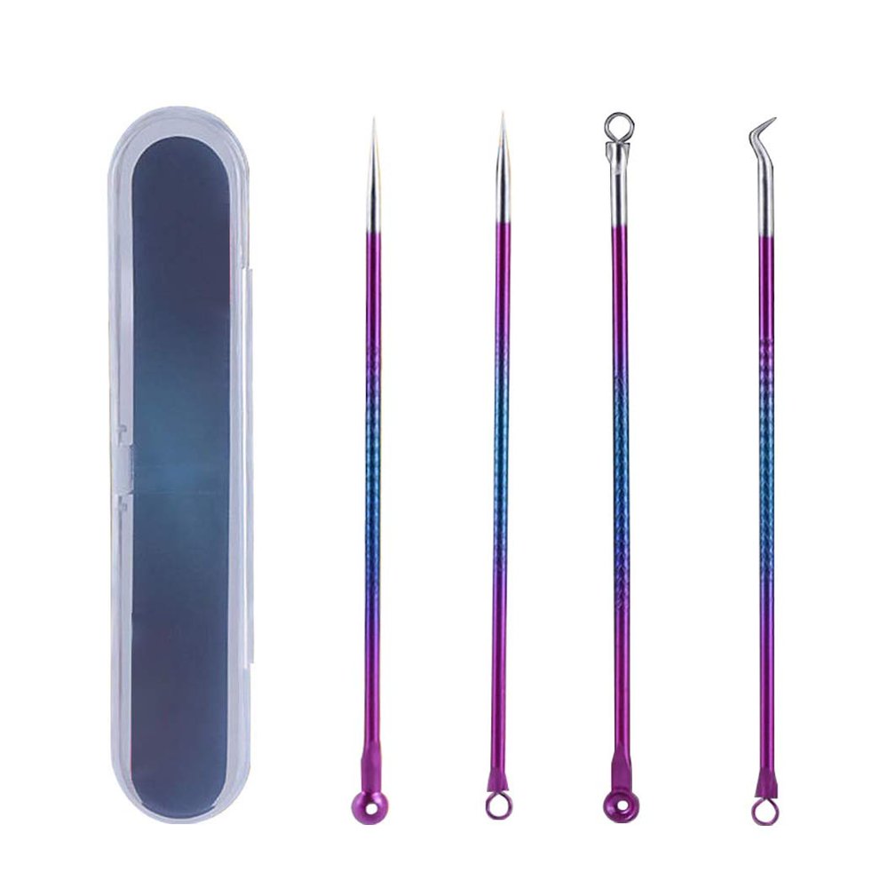Anjetan 4PCS Acne Tool Kit Professional Portable Steel Acne Extractor Kit Blackhead Tweezers Kit with Case Comedone Extractor Set Acne Tweezers Sets