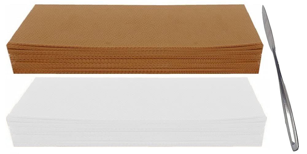 ayushicreationa Non-Woven Wax Strip for Face Legs Upper-lips Hair Removal Waxing Strips Facial Body Epilating Strips Disposable (White and Brown Combo Set) (Pack of 200 and 1 PCS Wax Knife)