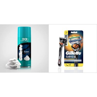 Gillette Classic Sensitive Shave Foam - 418 Gm (33% Extra) & Flexball Fusion Pro Glide Razor, 1 Pc