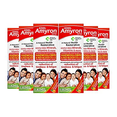AIMIL Amyron Syrup - 200ml (Pack of 6) | Enriched with Vitamins & Mineral Rich Herbs for Men & Women of All Ages | Reduces Tiredness | Improves Haemoglobin Level