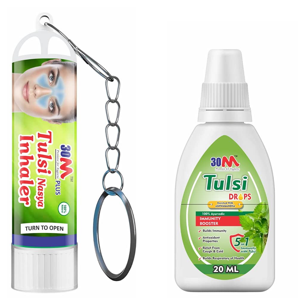 30M Tulsi Drop (20ml) & Tulsi Drops Ayurvedic Inhaler for Nose (1ml) -pack of 2 Herbal Natural Immunity Booster & Ayurvedic Medicine for Adults