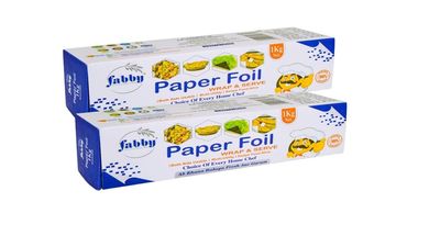 Fabby Paper FOIL | Ready to use Perfect Roll | Breathable & Plastic Free | Wrap Roti, Parantha, Sandwich, Rolls, Burgers Perfect for Packing Food Paper 1 KG (Pack of 2)