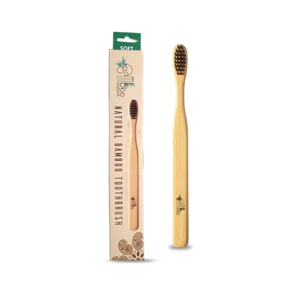 BambooIndia Bamboo Toothbrush for Kids | Wooden Toothbrush with Soft BPA-Free Dual Charcoal Black Bristles | Eco-Friendly Biodegradable Natural Handle | Pack of 1