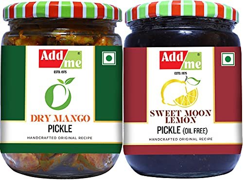 Add me Dry Mango Pickle 500G, Lemon Pickle without Oil sweet and sour 600G aam ka achar nimbu ka achaar 1KG mixed combo offer Glass Pack