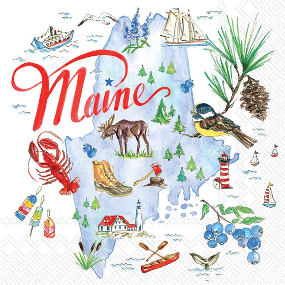 Boston International IHR State Collection 3-Ply Cocktail Beverage Paper Napkins, 5 x 5-Inches, Maine