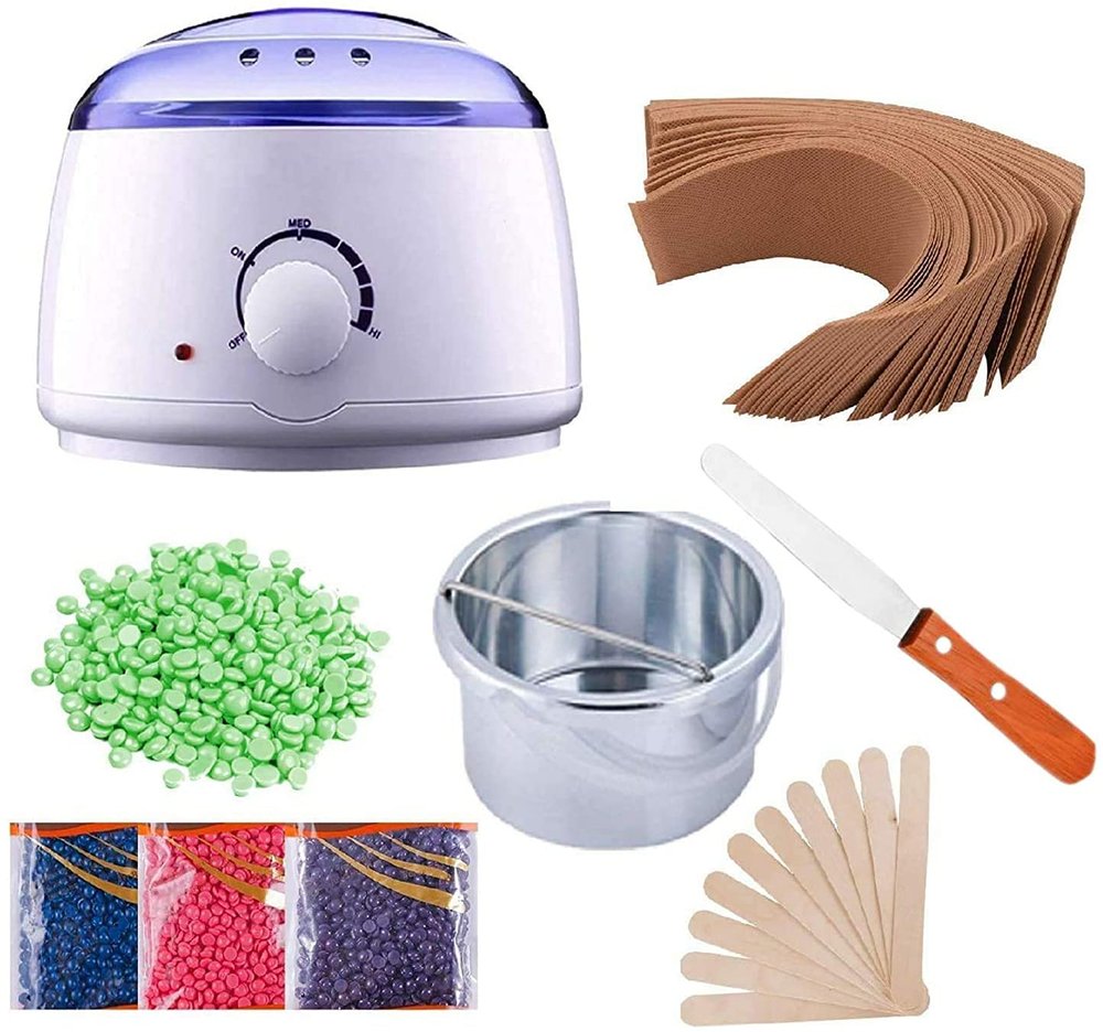 CUVLY Waxing Kit Combo Wax Machine Wax Heater Warmer Hot Wax Heater with Hair Removal Wax Beans(100 g) and Wax Knife with Waxing Strips for Hard,Strip | Hair Removal Waxing Kit Women (multi colour)