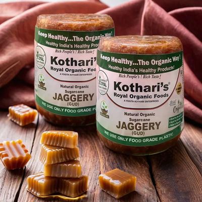 Kothari's Royal Organic Round Jaggery Pack Of 2 1980 GM Sugarcane Jaggery Block/Gud/Gur/Gud Bhelli/Vellam/Sharkara Bellam/Nattu/Jaggey/Pure/Natural/No Preserveti