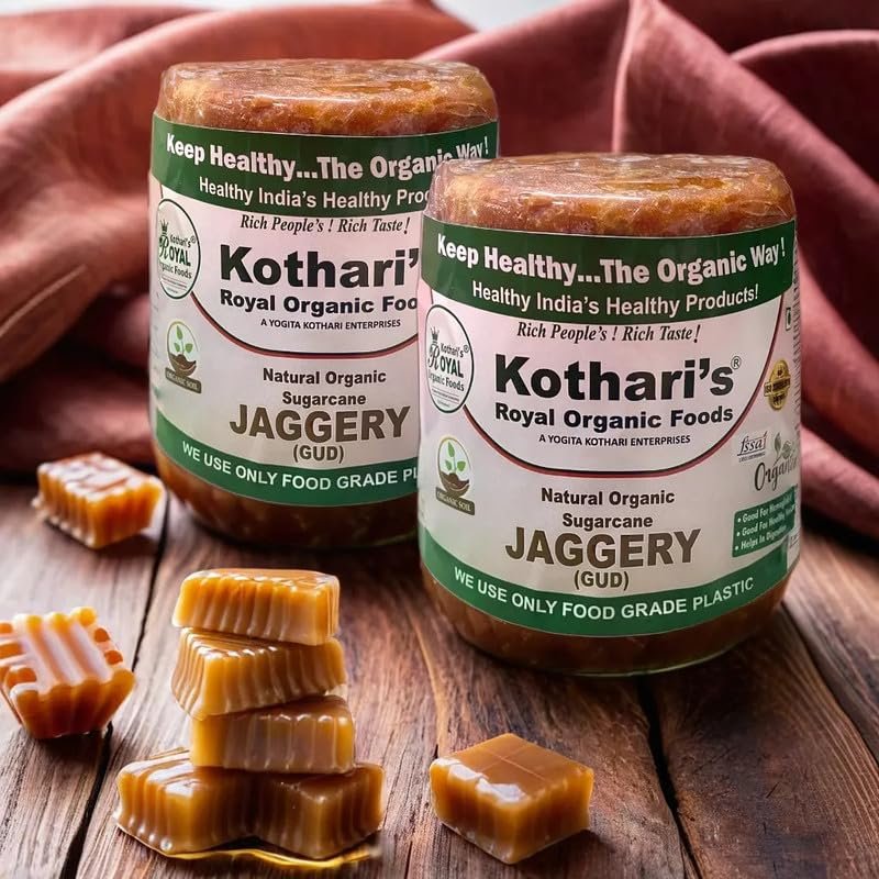 Kothari's Royal Organic Round Jaggery Pack Of 2 1980 GM Sugarcane Jaggery Block/Gud/Gur/Gud Bhelli/Vellam/Sharkara Bellam/Nattu/Jaggey/Pure/Natural/No Preserveti