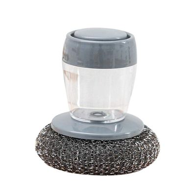 Bticx Steel/PET Dish Scrubber, Soap Dispensing Palm Brush, Non-Scratch PET Brush with Soap Dispenser Set, Scouring Pad Pot Scrubber Metal Sponge Household Kitchen Cleaning Brush