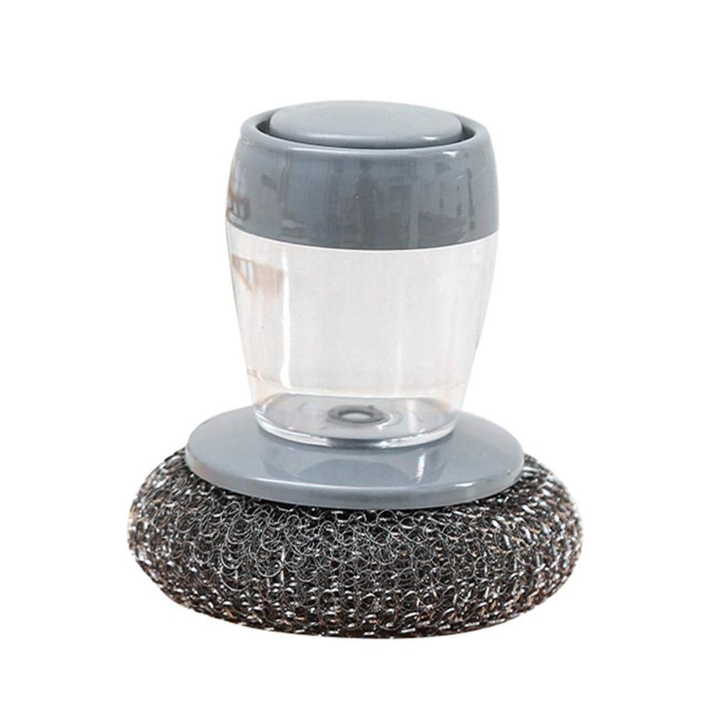 Bticx Steel/PET Dish Scrubber, Soap Dispensing Palm Brush, Non-Scratch PET Brush with Soap Dispenser Set, Scouring Pad Pot Scrubber Metal Sponge Household Kitchen Cleaning Brush