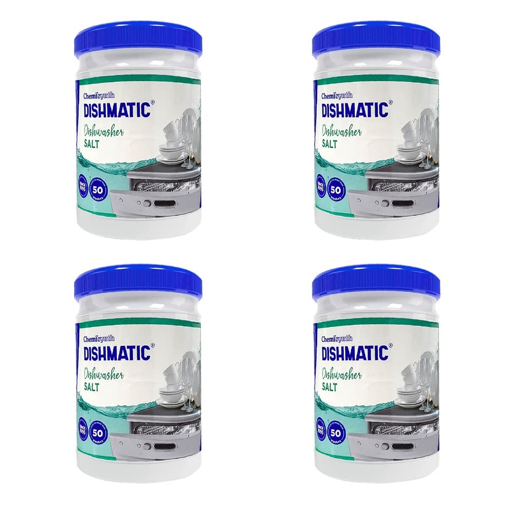 Dishmatic Dishwasher Salt Powder (Pack of 4 x 1kg): Regular Combo Pack for Spotless Dishes, Compatible with All Dishwashers