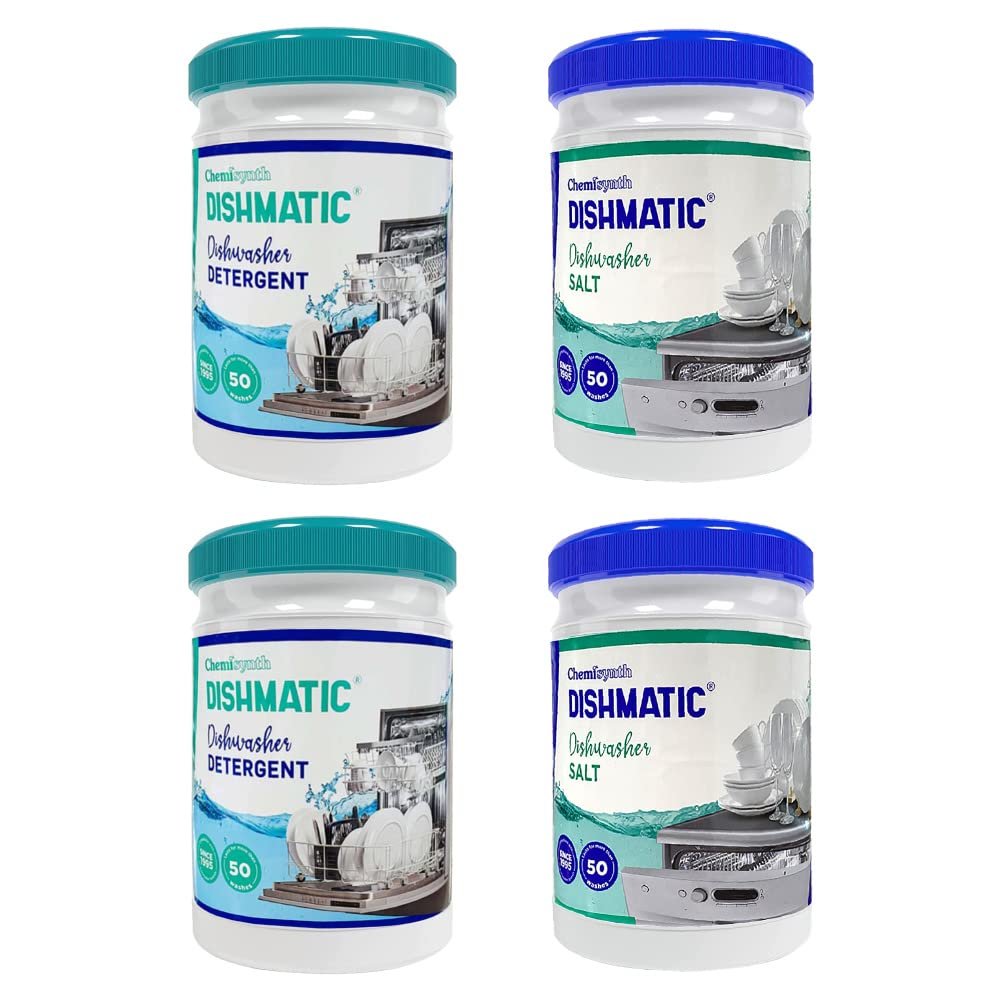 Dishmatic Dishwasher Detergent and Salt Powder [2 kg*2 kg], Dish Washing Regular Combo Pack for Sparkling Clean Dishes Compatible with All Automatic Dishwashers