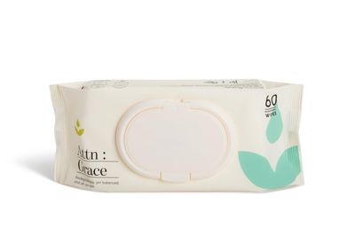 Attn: Grace Soft Flushable Wet Wipes for Women 60 Hypoallergenic Wipes - Aloe Vera and Coconut Oil Cleanse, Balance and Restore Your Most Sensitive Skin - Free from Harsh Chemicals (BLUE, 1)