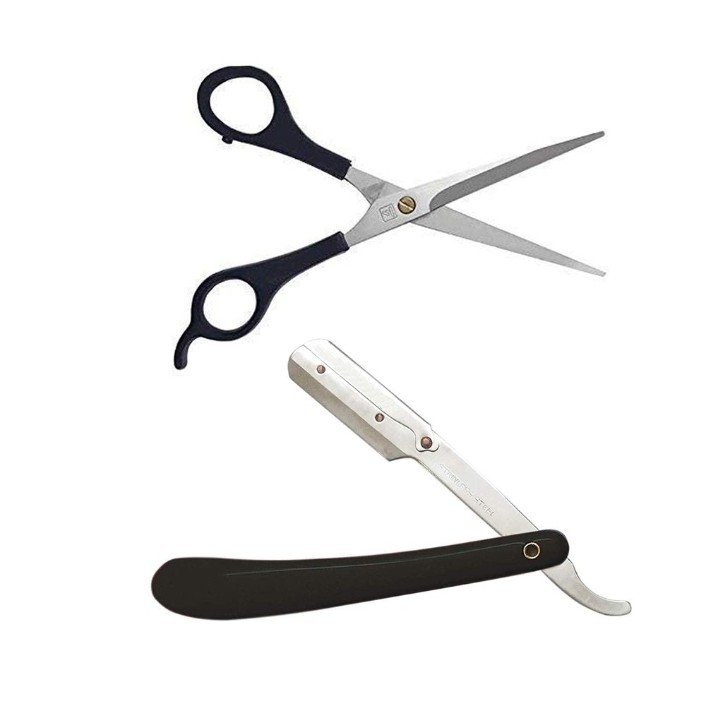 Stainless Steel Moustache Trimming Beard Trimming Scissor And Black Razor Ustra Barber Razor For Men