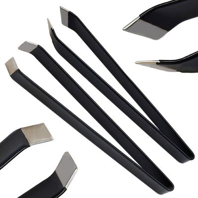 AAProTools 5.5" Tactical Black Fish Bone Tweezers Stainless Steel Flat And Slant Tip Tweezers Pliers Remover Tool