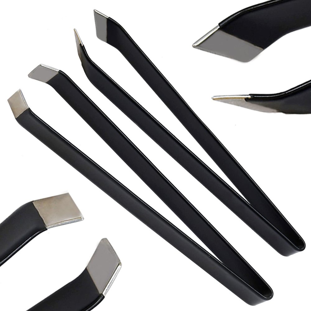 AAProTools 5.5" Tactical Black Fish Bone Tweezers Stainless Steel Flat And Slant Tip Tweezers Pliers Remover Tool
