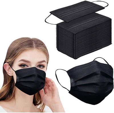 DYNAMO 3 Layer Surgical Mask with Nose Clip 75 GSM Fabric, 3 Ply Surgical Mask with Nose Pin, Use & Throw Masks for Men, Disposable Mask (Black, Without Valve, Pack of 100)