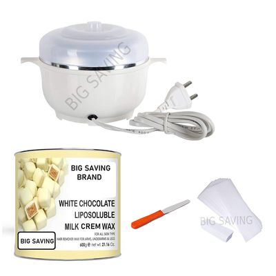 Big saving Wax Combo Machine Wax Heater Machine, 600 gram White Chocolate Wax Cream, 70 pieces Wax Strips and Knife, Hair removal Waxing Kit, Wax Kit for women and mens,| Automatic Wax (WHITE CHOCOLATE)