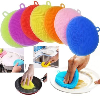 FAMOUS SHOP 3 pcs Set Better Sponge (Cleaning Sponge) Silicone Scrubber, Multipurpose Kitchen Scrub Brush for Dish Pot and Veggies Fruit Non-Stick Pan. ( Multi-Color )(1-pcs )