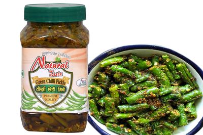 Natural Taste Rajasthani Homemade Organic Special Green Chilli Pickle Teekhi Choti Hari Mirch Ka Achar (400 Grams)