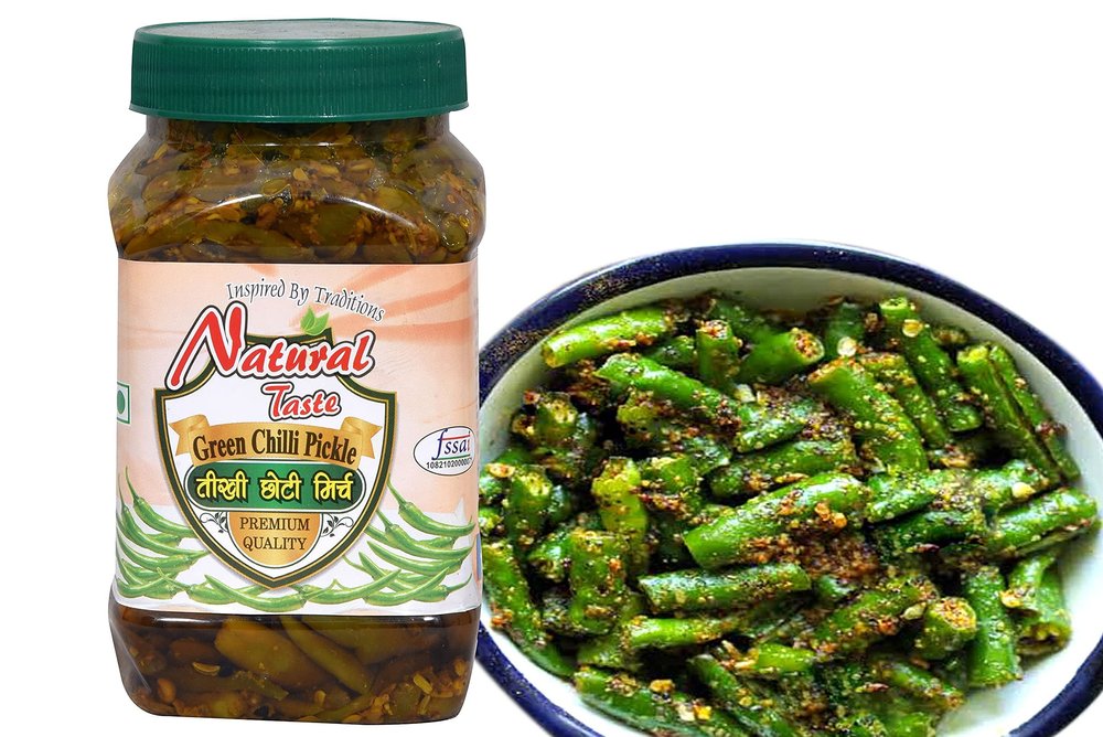Natural Taste Rajasthani Homemade Organic Special Green Chilli Pickle Teekhi Choti Hari Mirch Ka Achar (400 Grams)